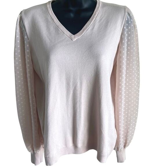 Romantic Coquette Pink Sweater Sheer Dotted Bishop Sleeves Feminine Soft Chic S - Picture 1 of 6